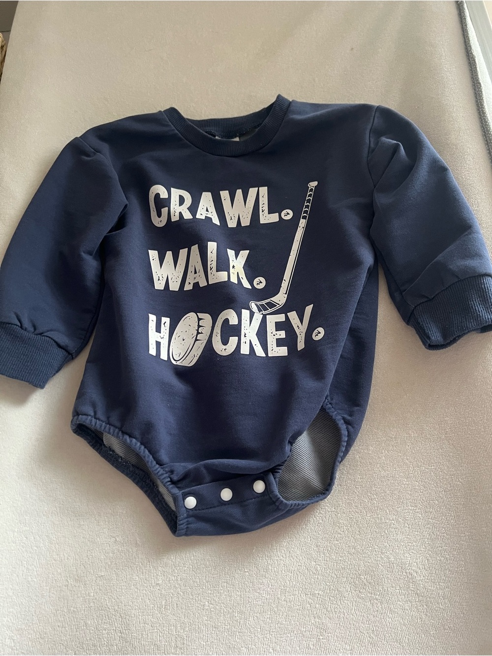 Navy 'Crawl Walk Hockey' Kids One-Piece Bodysuit